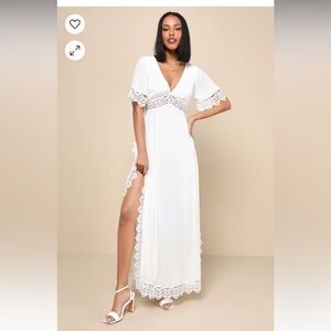 Lulu’s size medium white maxi dress with lace trim - bridal